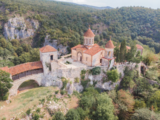 Fototapeta na wymiar The aerial view of monastery Motsameta near Kutaisi, Georgia.