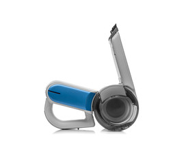 A handheld portable lithium battery vacuum cleaner is isolated on a white background.