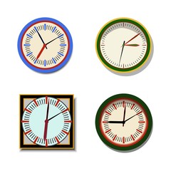 Set of vector office wall clock with shadow isolated on white.