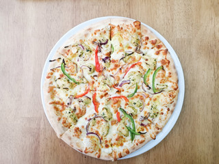 pizza cooked with standard cooked ham and mushrooms
