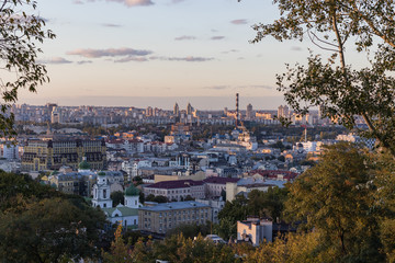 Warm Autumn Landscape view of the Kyiv city area Podil