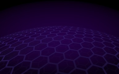 Fototapeta premium Multilayer sphere of honeycombs, blue on a dark background, social network, computer network, technology, global network. 3D illustration