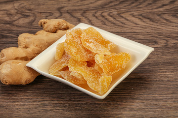 Dry sweet ginger in the bowl