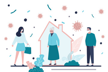 Stay home concept. Healthy old man at home. Grandmother on quarantine or self-isolation.