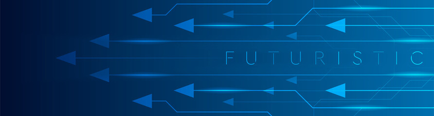 Technology futuristic abstract banner design with lines and arrows. Vector background