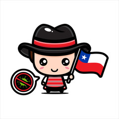 Vector design of the person holding the Chile flag with the Stop Corona Virus symbol
