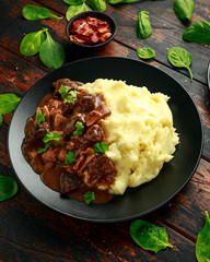 Fried Liver, bacon in onion gravy with mashed potato