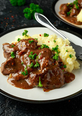 Fried Liver in gravy with mashed potato