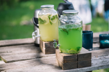 green mojito in a jar on the table