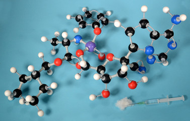 Molecule model of the antiviral preparate remdesivir that may be able to calm the symptoms of Covid...