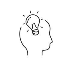 Human head with bulb vector illustration in simple line design suitable for idea icon 