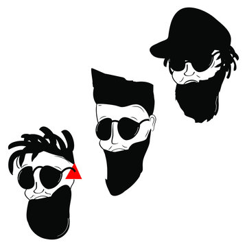 Men's male faces with beard glasses dreadlocks cap Hipster logo icon sign Cartoon design Fashion print clothes apparel greeting invitation card picture banner badge book poster flyer websites Vector