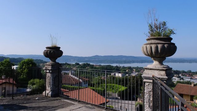 Historical garden at Villa Tatti in front of the Varese Lake. Comerio, Italy.