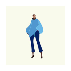 Vector illustration of fashion girl dressed up in denim.  