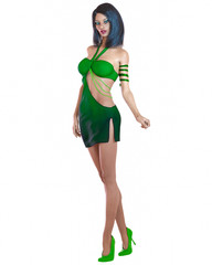 Beautiful woman in short evening mini dress.