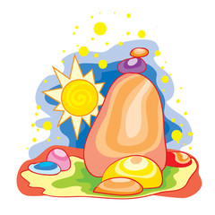 illustration for a cartoon, fantastic landscape of stones from an unknown planet, isolated object on a white background, vector illustration,