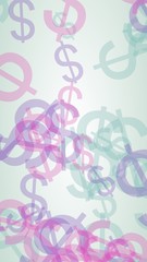 Multicolored translucent dollar signs on white background. Red tones. 3D illustration