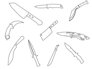 Set of steel kitchen knives icons carving, paring,Sharp kitchen knife icon vector illustration isolated on white background.