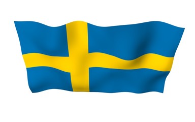 The flag of Sweden. Official state symbol of the Kingdom of Sweden. A blue field with a yellow Scandinavian cross that extends to the edges of the flag. 3d illustration