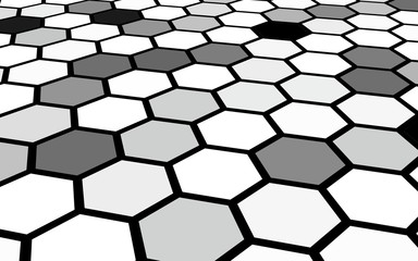 Obraz premium Honeycomb gray colored. Perspective view on polygon look like honeycomb. Isometric geometry. 3D illustration