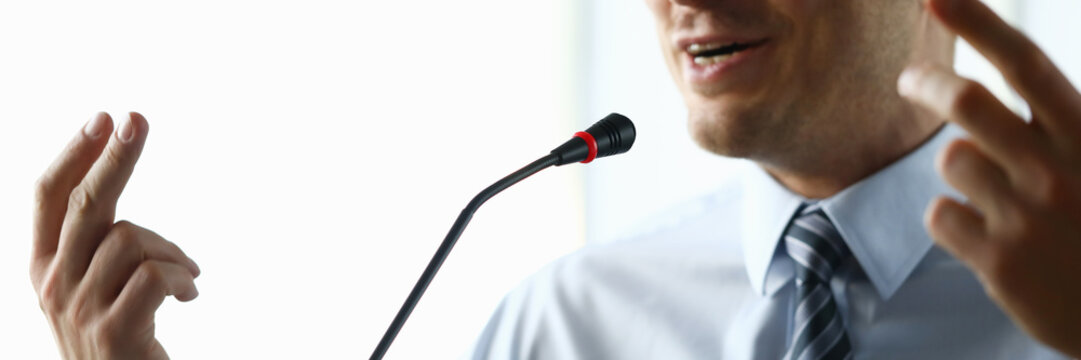 Male businessman implements progress report for year portrait.