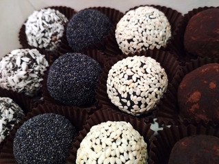 Chocolate fruit sweets coconut flakes poppy sesame food tasty dessert macro photo