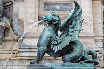 Fontaine Saint-Michel,  by the architect Gabriel Davioud, a monumental fountain located in Place Saint-Michel in the 6th arrondissement in Paris, France.