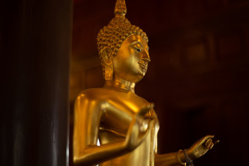 Golden Buddha as religion background, Golden Buddha statue at Wat Krathum Suea Pla temple is public place and famous landmark tourist attraction in Thailand