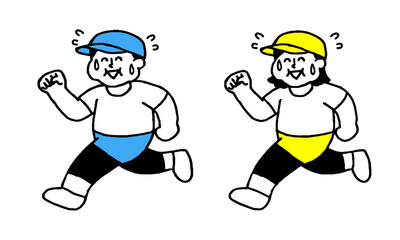 ランニングウェアを着て走る肥満男女（シンプル）