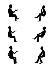 Men are talking. Vector black outline image set.