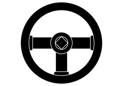 Icono negro de un volante en un fondo blanco.