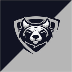 Wolf head logo for sport or esport team. Design element for company logo, label, emblem, apparel or other merchandise. Scalable and editable Vector illustration