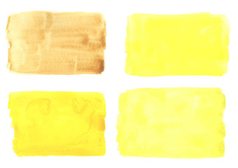 Watercolor yellow swatches on white background. Pale yellow background painted in watercolor on white