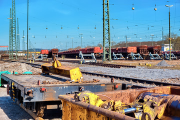 Railway wagons on tracks in the freight yard