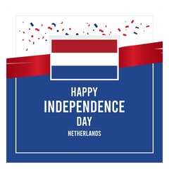 Netherlands King's Day card/poster design. Dutch Liberation Day celebration postcard with flag.