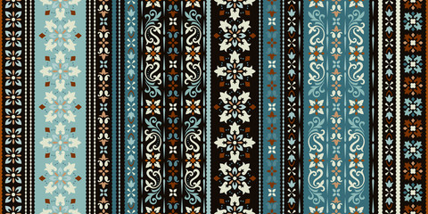 Rectangular seamless Bandana Print vector design for rug, carpet, tapis, shawl, towel, textile, yoga mat. Neck scarf or kerchief pattern design. Traditional ornamental ethnic pattern with paisley. - 352221593