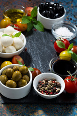ingredients for preparation salad with mozzarella