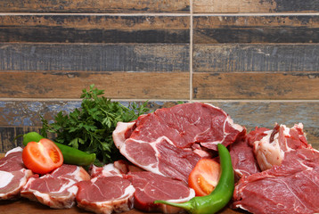 raw meat on a wooden board
