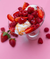 fresh fruits with ice cream