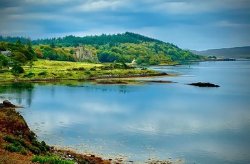 Isle of Skye landscape with lake and forest