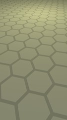 Honeycomb with color lighting, on a gray background. Perspective view on polygon look like honeycomb. Isometric geometry. Vertical image orientation. 3D illustration