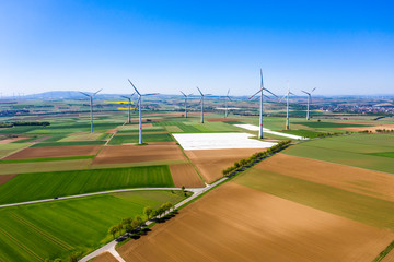 Aerial view, Germany, Rhineland-Palatinate, Gabsheim, wind farm, wind turbines, regenerative energy...