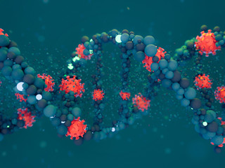 Covid-19. Pathogen respiratory coronavirus 2019-ncov flu. Virus attacks DNA. 3D