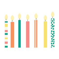 Flat color candles background isolated vector illustration. Celebration design. Festive backdrop. Birthday decoration.