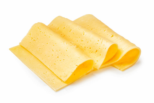 Cheese slices isolated on white background