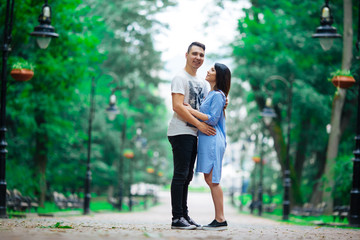 Couple in a forest, warm summer, lovely weather