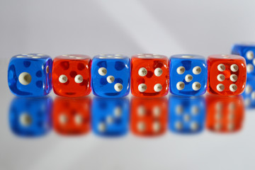 red and blue dice