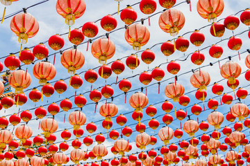 Red Chinese lanterns in the Thean Hou Temple. Kuala Lumpur.