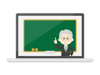 オンライン授業をする先生のイラスト
