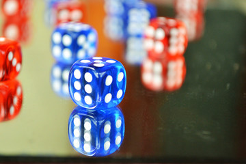 red and blue dice